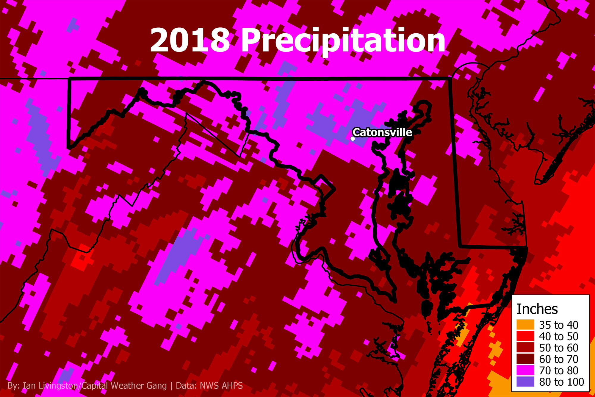 Catonsville, Maryland set a new state rainfall record in 2018 The