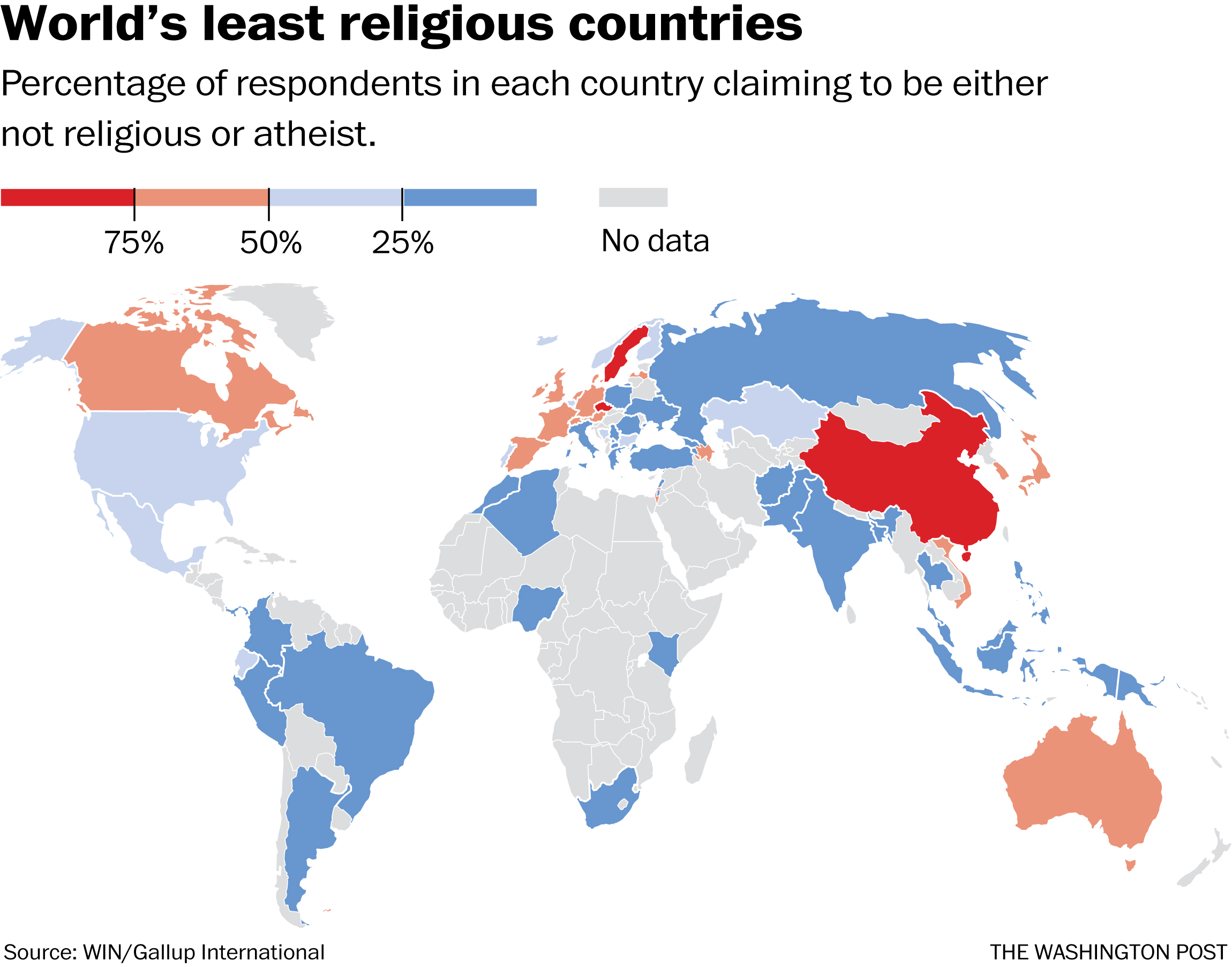 Map These are the world’s least religious countries The Washington Post