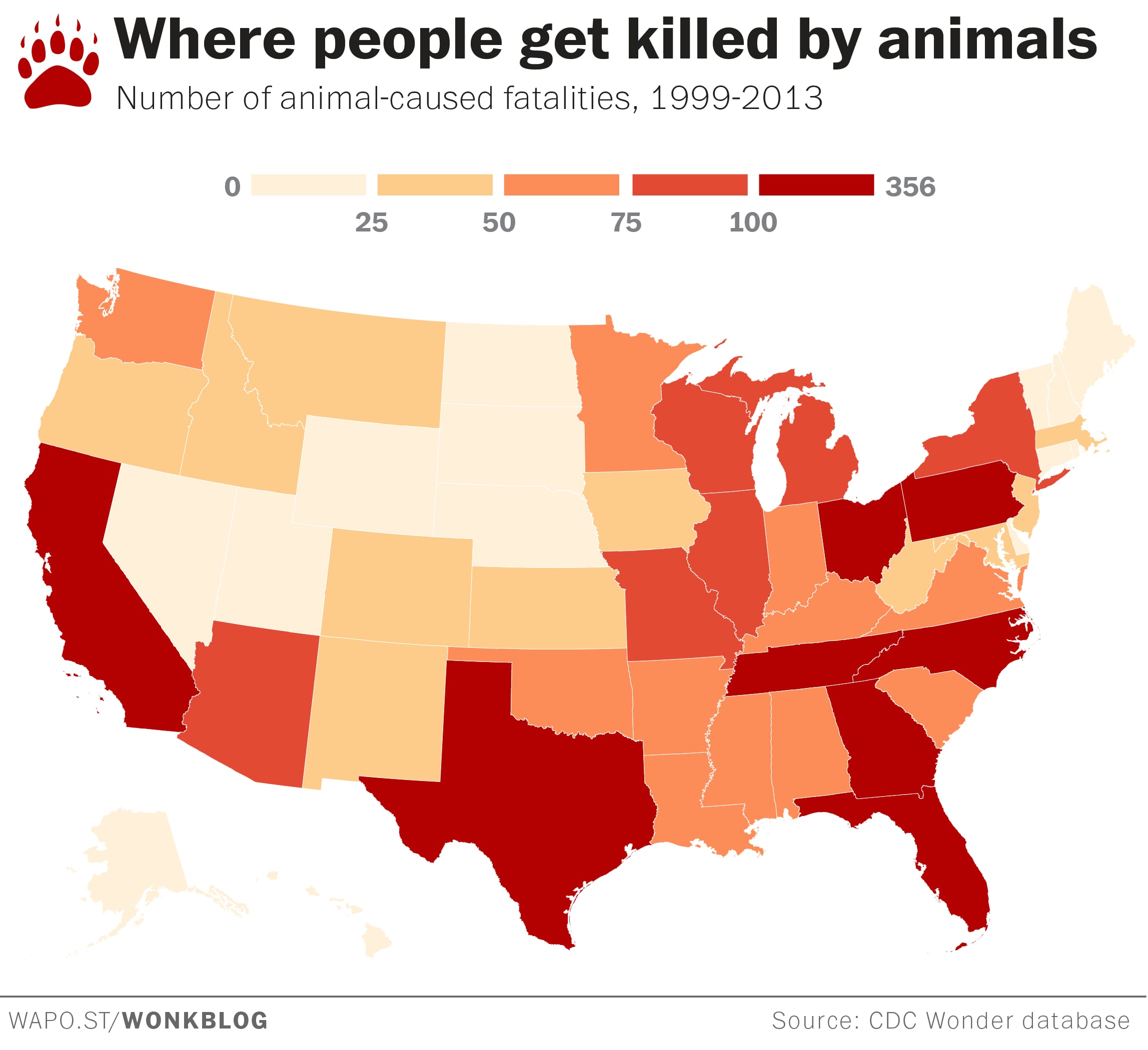 Maps Where You Re Most Likely To Get Killed By Animals This Summer The Washington Post