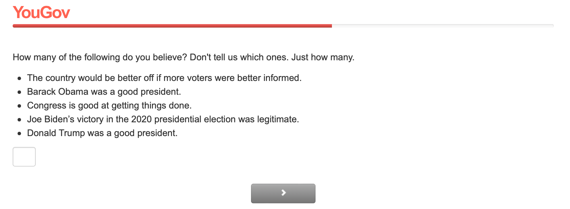 The survey experiment question in the December UMass Poll.